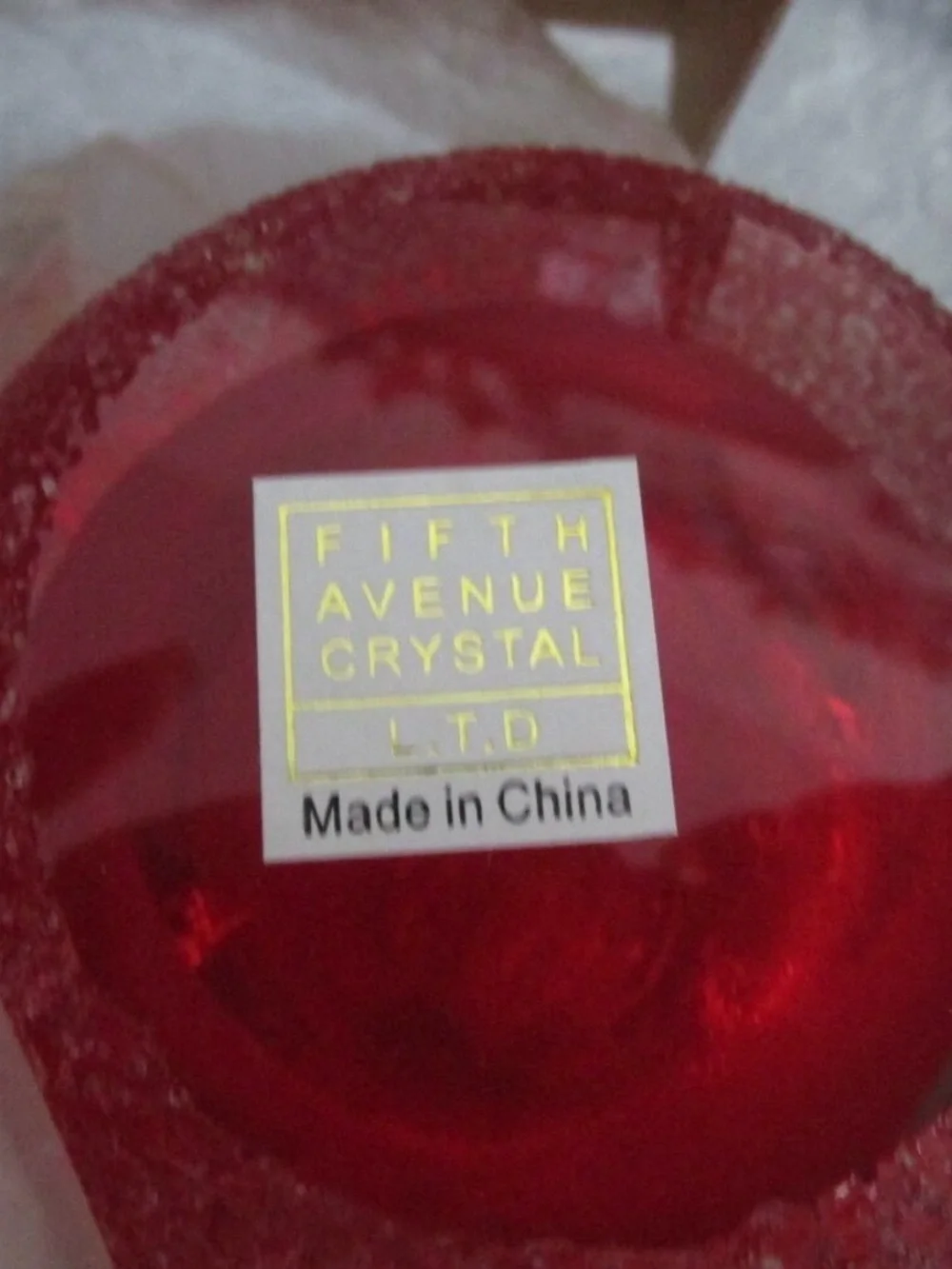 Vintage Saks Fifth Avenue Red Frosted Glass Crystal Candle Holder